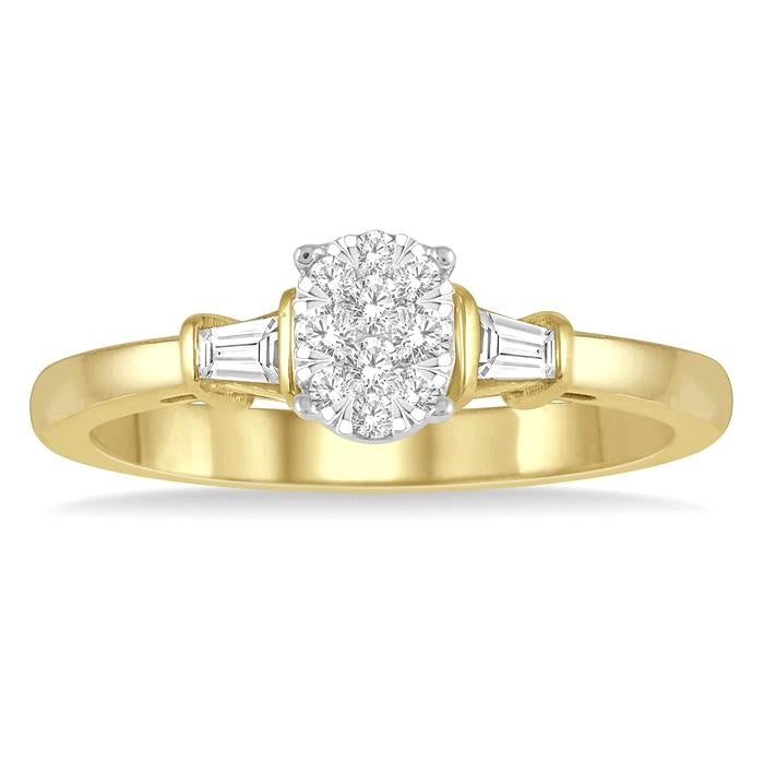 1/5 Ctw Oval Shape Round Cut & Baguette Diamond Shine Bright Engagement Ring in 14K Yellow and White Gold