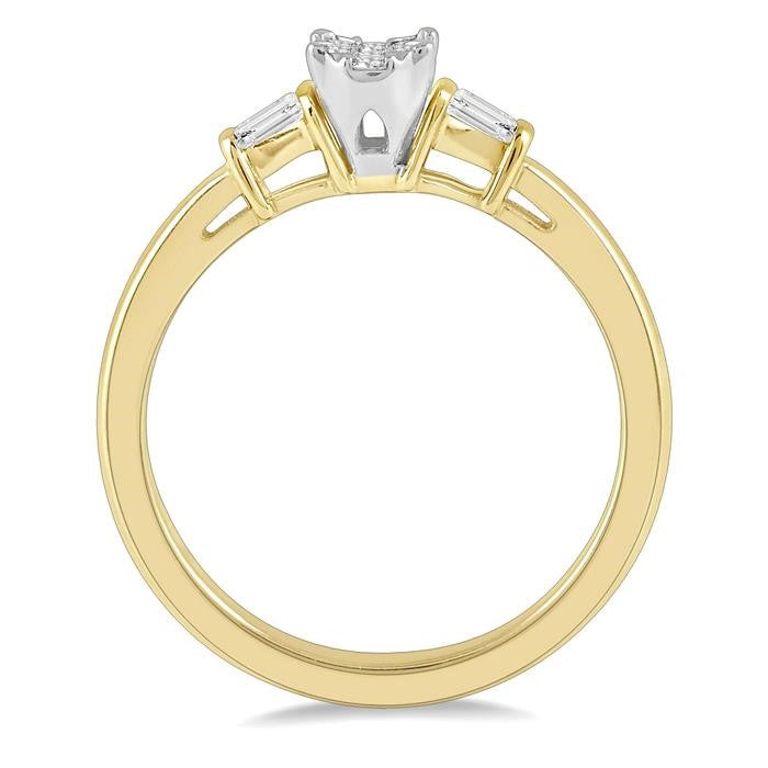 1/5 Ctw Oval Shape Round Cut & Baguette Diamond Shine Bright Engagement Ring in 14K Yellow and White Gold