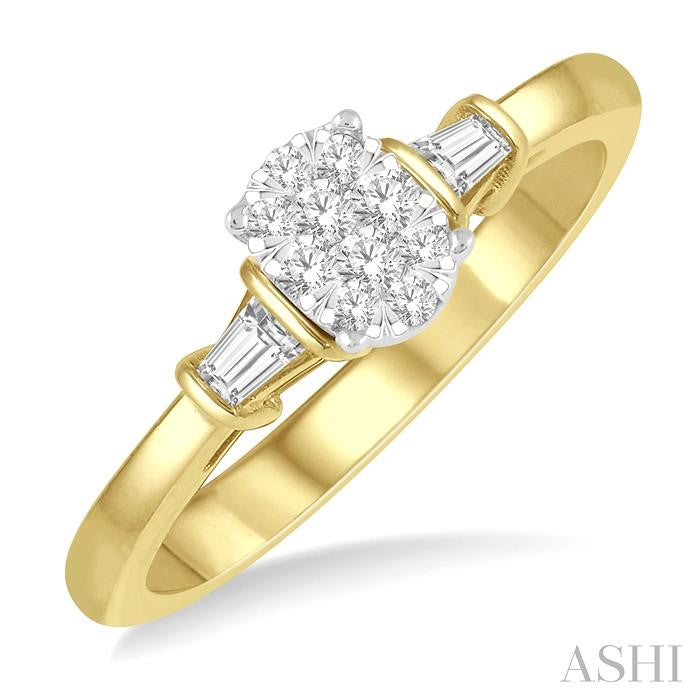 1/5 Ctw Oval Shape Round Cut & Baguette Diamond Shine Bright Engagement Ring in 14K Yellow and White Gold