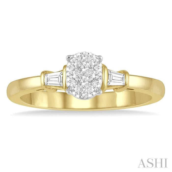 1/5 Ctw Oval Shape Round Cut & Baguette Diamond Shine Bright Engagement Ring in 14K Yellow and White Gold