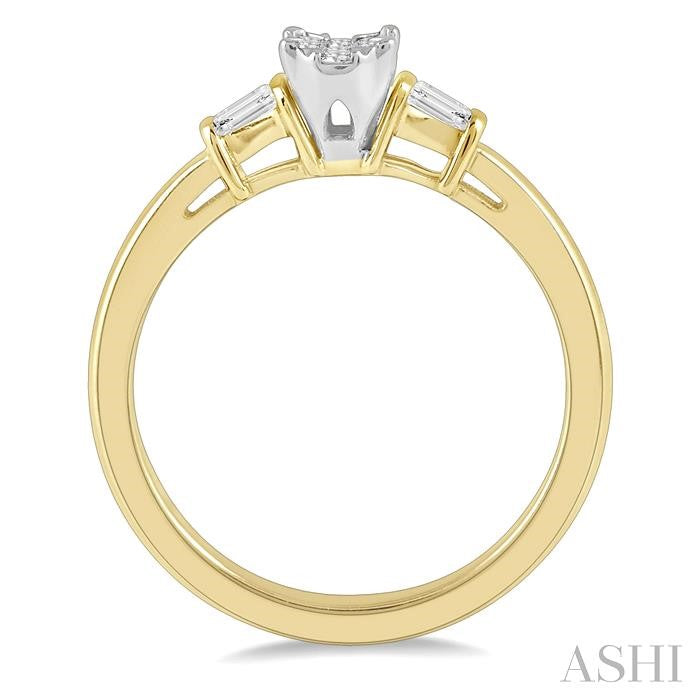 1/5 Ctw Oval Shape Round Cut & Baguette Diamond Shine Bright Engagement Ring in 14K Yellow and White Gold