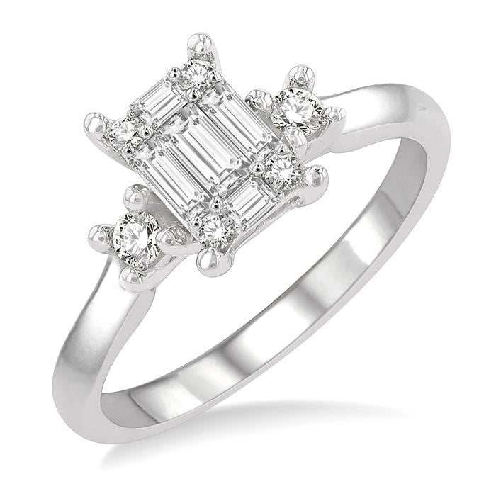 1/2 Ctw Fusion Baguette and Round Cut Diamond Engagement Ring in 14K White Gold