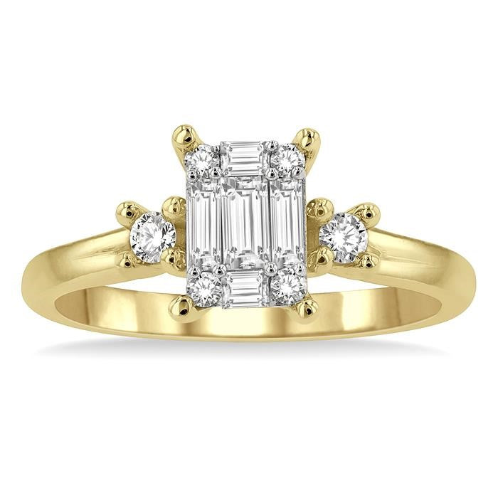 1/2 Ctw Fusion Baguette and Round Cut Diamond Engagement Ring in 14K Yellow and White Gold