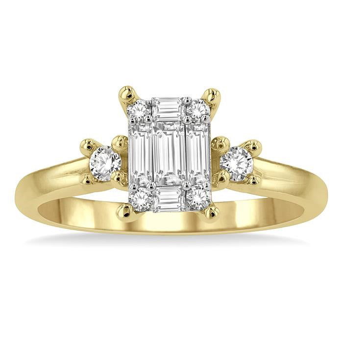 Emerald Shape Fusion Diamond Engagement Ring
