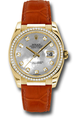*Pre-Owned* Rolex Yellow Gold Datejust 36 Watch - 60 Diamond Bezel - Mother-Of-Pearl Diamond Dial - Leather