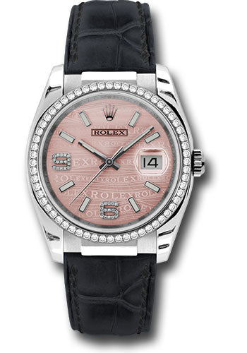 *Pre-Owned* Rolex White Gold Datejust 36 Watch - 60 Diamond Bezel - Pink Wave Diamond 6 And 9 Arabic Dial - Leather
