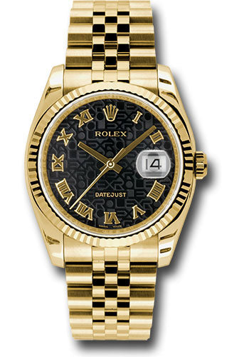 *Pre-Owned* Rolex Yellow Gold Datejust 36 Watch - Fluted Bezel - Black Jubilee Roman Dial - Jubilee Bracelet
