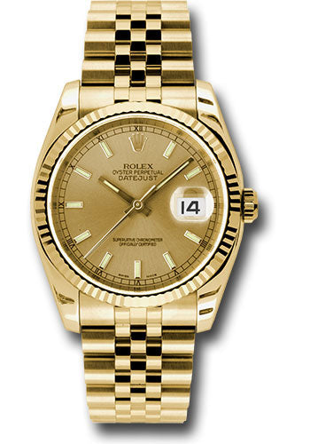 *Pre-Owned* Rolex Yellow Gold Datejust 36 Watch - Fluted Bezel - Champagne Index Dial - Jubilee Bracelet