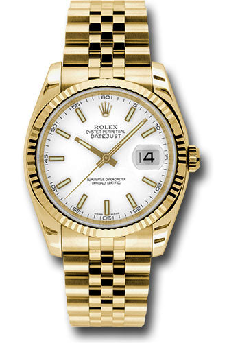 *Pre-Owned* Rolex Yellow Gold Datejust 36 Watch - Fluted Bezel - White Index Dial - Jubilee Bracelet