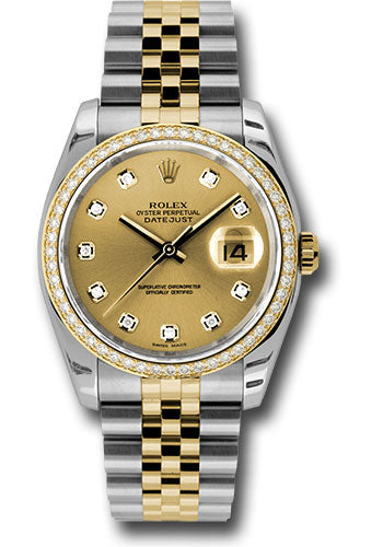 *Pre-Owned* Rolex Steel and Yellow Gold Rolesor Datejust 36 Watch - 52 Brilliant-Cut Diamond Bezel - Champagne Jubilee Diamond Dial - Jubilee Bracelet