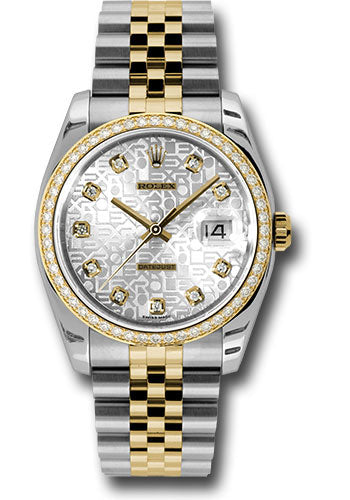 *Pre-Owned* Rolex Steel and Yellow Gold Rolesor Datejust 36 Watch - 52 Brilliant-Cut Diamond Bezel - Silver Jubilee Diamond Dial - Jubilee Bracelet