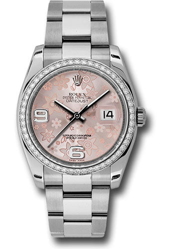 *Pre-Owned* Rolex Steel and White Gold Datejust 36 Watch - 52 Diamond Bezel - Pink Floral Arabic Dial - Oyster Bracelet