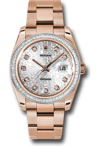 *Pre-Owned* Rolex Everose Gold Datejust 36 Watch - Baguette Diamond Bezel - Silver Jublilee Diamond Dial - Oyster Bracelet