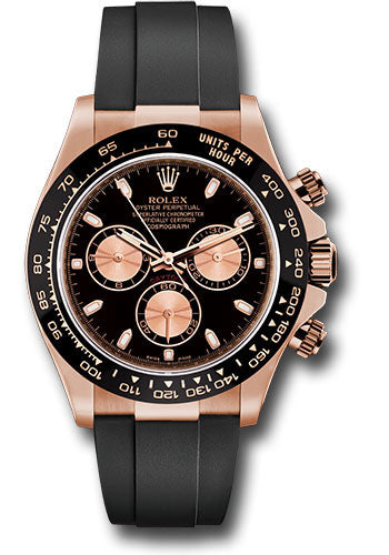 *Pre-Owned* Rolex Everose Gold Cosmograph Daytona 40 Watch - Black Index Dial - Black Oysterflex Strap