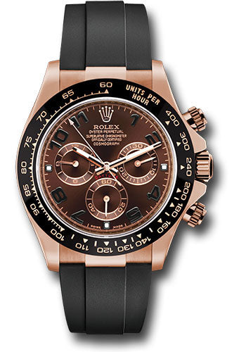 *Pre-Owned* Rolex Everose Gold Cosmograph Daytona 40 Watch - Chocolate Arabic Dial - Black Oysterflex Strap