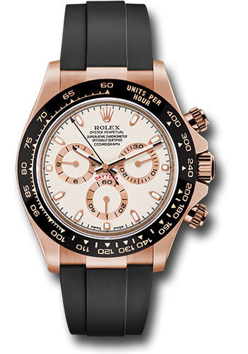 *Pre-Owned* Rolex Everose Gold Cosmograph Daytona 40 Watch - Ivory Colored Index Dial - Black Oysterflex Strap