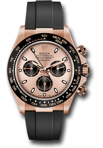 *Pre-Owned* Rolex Everose Gold Cosmograph Daytona 40 Watch - Pink Index Dial - Black Oysterflex Strap