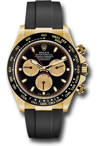 *Pre-Owned* Rolex Yellow Gold Cosmograph Daytona 40 Watch - Black Paul Newman Index Dial - Black Oysterflex Strap