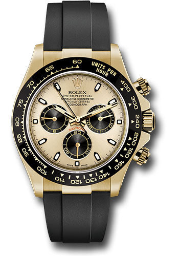 *Pre-Owned* Rolex Yellow Gold Cosmograph Daytona 40 Watch - Champagne And Index Dial - Black Oysterflex Strap