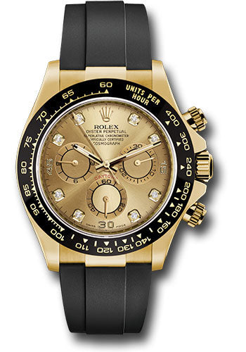 *Pre-Owned* Rolex Yellow Gold Cosmograph Daytona 40 Watch - Champagne Diamond Dial - Black Oysterflex Strap
