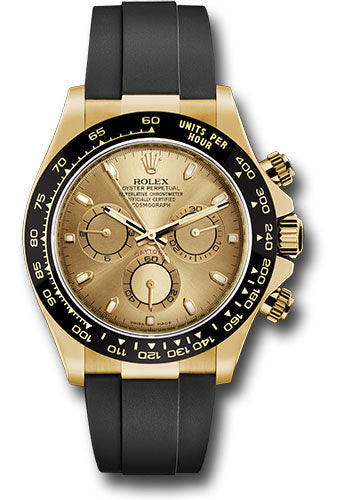 *Pre-Owned* Rolex Yellow Gold Cosmograph Daytona 40 Watch - Champagne Index Dial - Black Oysterflex Strap