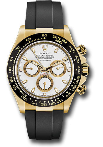 *Pre-Owned* Rolex Yellow Gold Cosmograph Daytona 40 Watch - White Index Dial - Black Oysterflex Strap