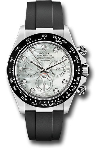 *Pre-Owned* Rolex White Gold Cosmograph Daytona 40 Watch - Mother-of-Pearl Diamond Dial - Black Oysterflex Strap