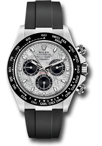 *Pre-Owned* Rolex White Gold Cosmograph Daytona 40 Watch - Meteroite and Black Index Dial - Black Oysterflex Strap
