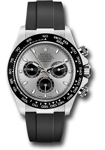 *Pre-Owned* Rolex White Gold Cosmograph Daytona 40 Watch - Steel Index Dial - Black Oysterflex Strap