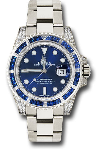 *Pre-Owned* Rolex White Gold Submariner Date Watch - Sapphire And Diamond Bezel - Blue Dial