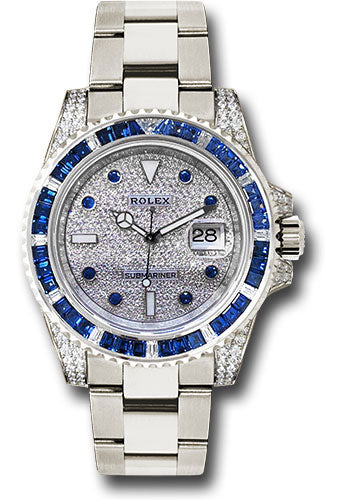 Pre-Owned Rolex White Gold Submariner Date Watch - Sapphire And Diamond Bezel - Diamond Paved Dial