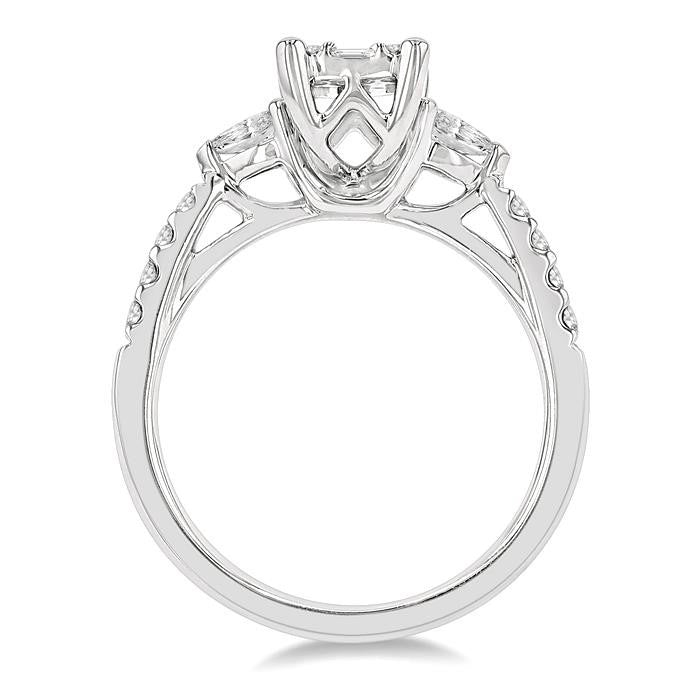 3/4 Ctw Emerald Shape Baguette, Pear and Round Cut Diamond Fusion Engagement Ring in 14K White Gold
