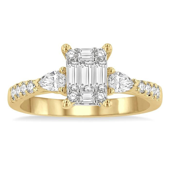 Emerald Shape Fusion Diamond Engagement Ring
