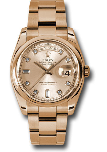 *Pre-Owned* Rolex Pink Gold Day-Date 36 Watch - Domed Bezel - Pink Champagne Diamond Dial - Oyster Bracelet