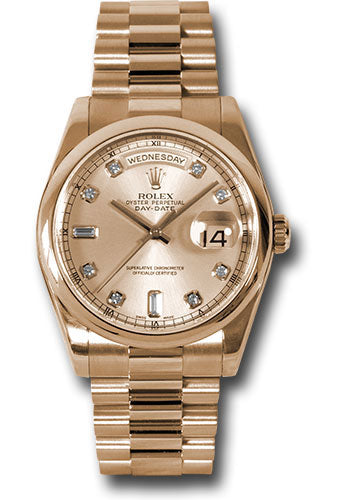 *Pre-Owned* Rolex Pink Gold Day-Date 36 Watch - Domed Bezel - Pink Champagne Diamond Dial - President Bracelet
