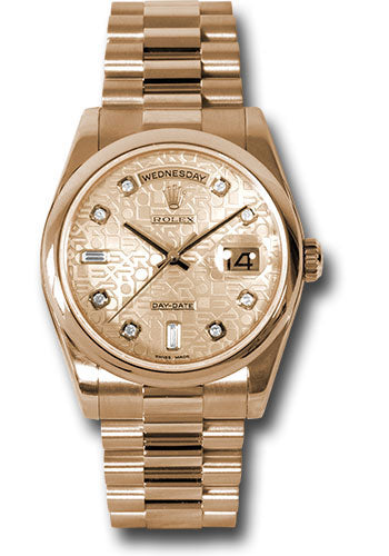 *Pre-Owned* Rolex Pink Gold Day-Date 36 Watch - Domed Bezel - Pink Champagne Jubilee Diamond Dial - President Bracelet