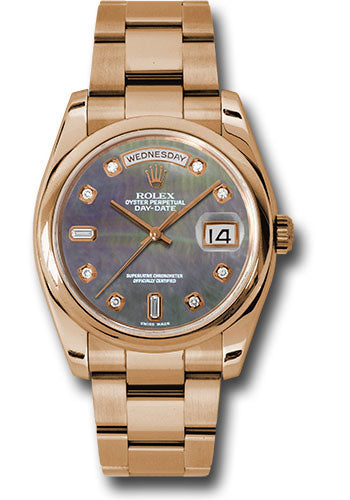 *Pre-Owned* Rolex Pink Gold Day-Date 36 Watch - Domed Bezel - Dark Mother-Of-Pearl Diamond Dial - Oyster Bracelet