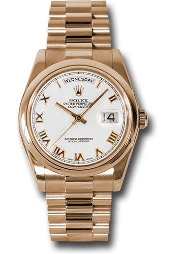 *Pre-Owned* Rolex Pink Gold Day-Date 36 Watch - Domed Bezel - White Roman Dial - President Bracelet