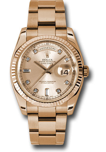 *Pre-Owned* Rolex Pink Gold Day-Date 36 Watch - Fluted Bezel - Champange Diamond Dial - Oyster Bracelet