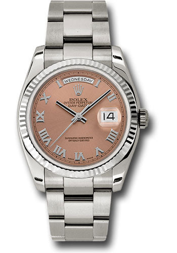 *Pre-Owned* Rolex White Gold Day-Date 36 Watch - Fluted Bezel - Copper Roman Dial - Oyster Bracelet