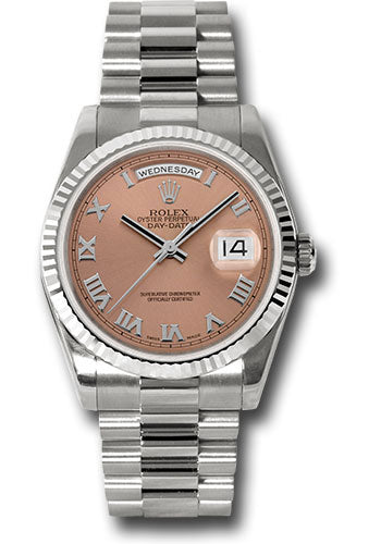 *Pre-Owned* Rolex White Gold Day-Date 36 Watch - Fluted Bezel - Copper Roman Dial - President Bracelet