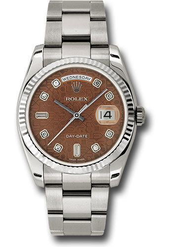 *Pre-Owned* Rolex White Gold Day-Date 36 Watch - Fluted Bezel - Havana Brown Jubilee Diamond Dial - Oyster Bracelet