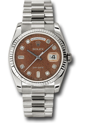 *Pre-Owned* Rolex White Gold Day-Date 36 Watch - Fluted Bezel - Havana Brown Diamond Dial - President Bracelet