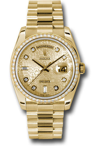 *Pre-Owned* Rolex Yellow Gold Day-Date 36 Watch - Bezel - Champagne Jubilee Diamond Dial - President Bracelet