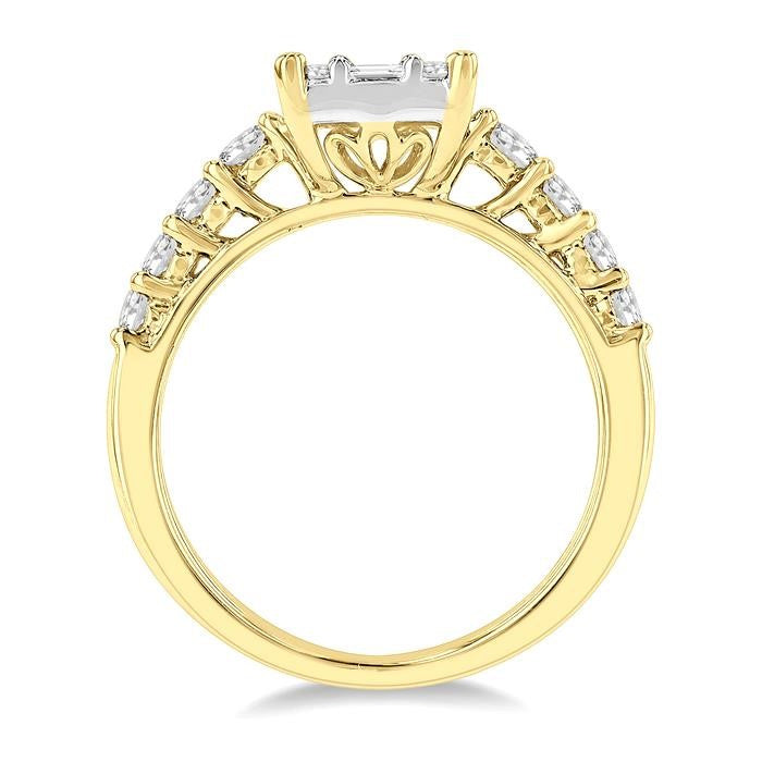 1 Ctw Fusion Baguette and Round Cut Diamond Engagement Ring in 14K Yellow and White gold