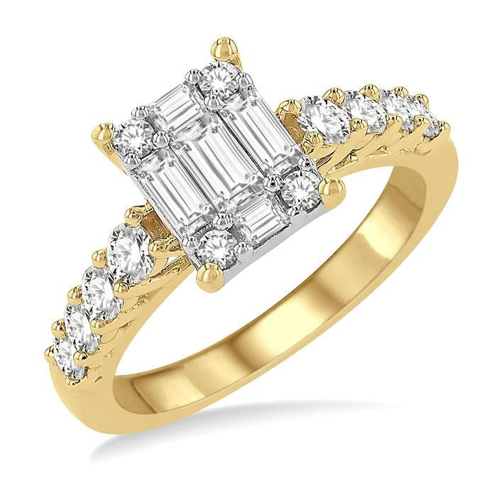 Emerald Shape Fusion Diamond Engagement Ring