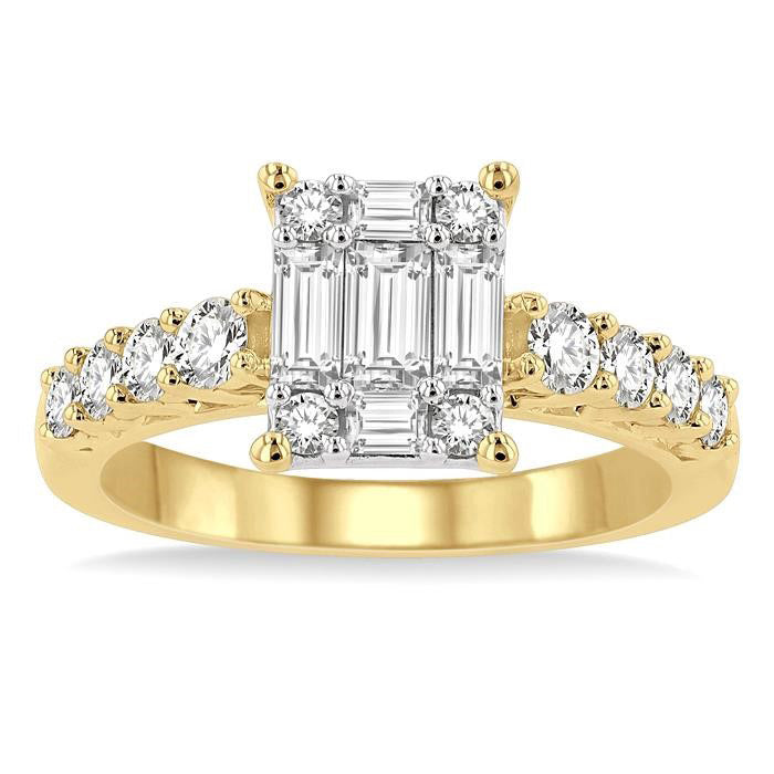Emerald Shape Fusion Diamond Engagement Ring