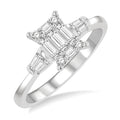 1/2 Ctw Baguette and Round Cut Fusion Diamond Engagement Ring in 14K White Gold