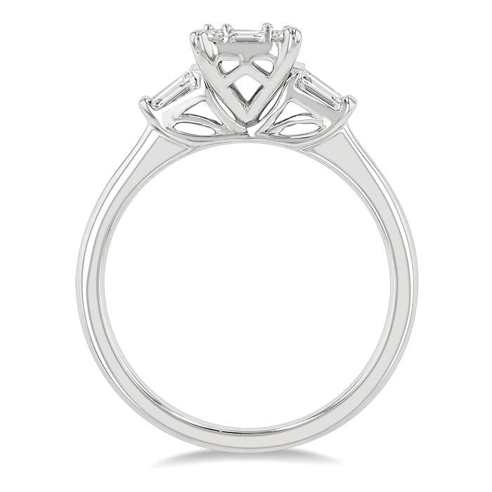 1/2 Ctw Baguette and Round Cut Fusion Diamond Engagement Ring in 14K White Gold