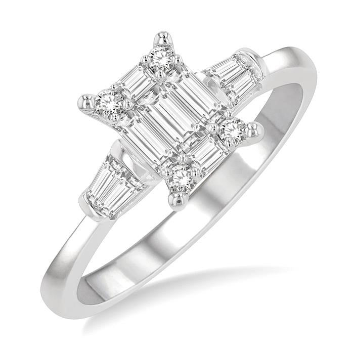 Emerald Shape Fusion Diamond Engagement Ring